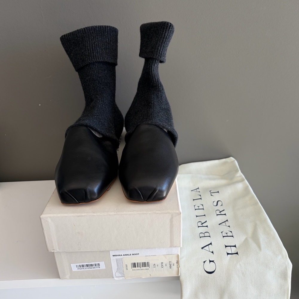 Gabriela Hearst. Black Leather Loafers. sock shoes. ballet flats.